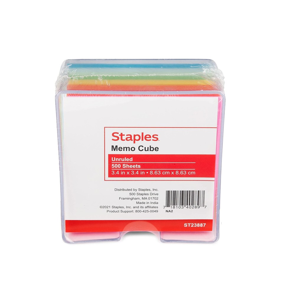 STAPLES Memo Cube Pads, 3.4” x 3.4”, Unruled, Assorted 3.4″ x 3.4″,