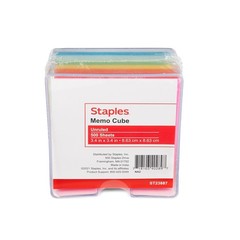 STAPLES Memo Cube Pads, 3.4” x 3.4”, Unruled, Assorted 3.4″ x 3.4″,