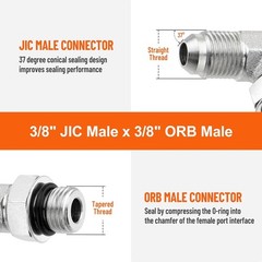 5 Pack 90 Degree Elbow Hydraulic Hose Fittings: 3/8″ JIC 37° Male X #6 SAE/ORB