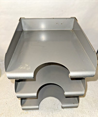 Hamilton Skyline 3-Tier Metal Paper Tray Industrial File Organizer Gray vintage