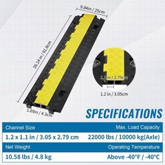 SVOPES Cable Protector Ramp, 2-Channel, 22000 lbs, 9.84″ x 3 ft, Yellow Rubber