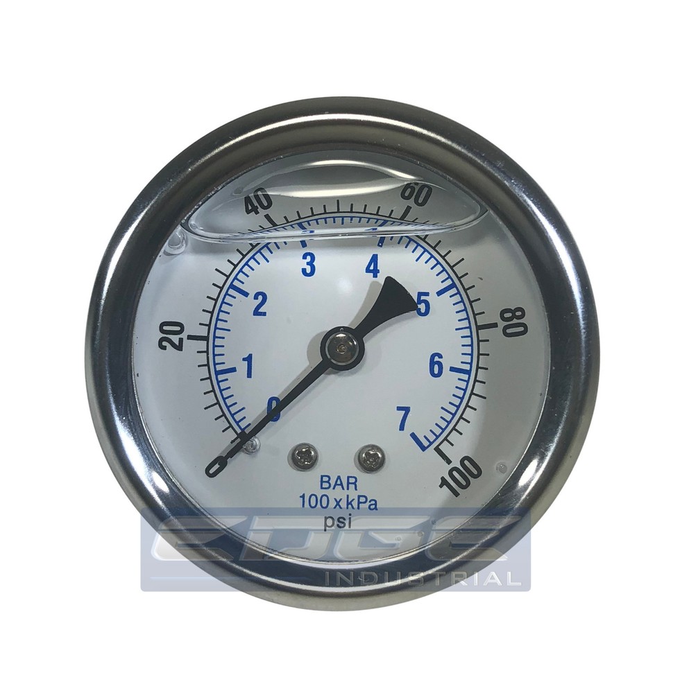 LIQUID FILLED PRESSURE GAUGE 0-100 PSI, 2.5″ FACE, 1/4″ BACK MOUNT WOG