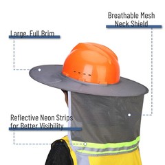 Industrial Hard Hat Sun Shield, Grey, Mesh, Reflective, Full & Standard Brim,…