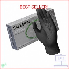 SAFESKIN Ultralight Disposable Nitrile Gloves – 2.0 Mil, Black, Large, 100 Count