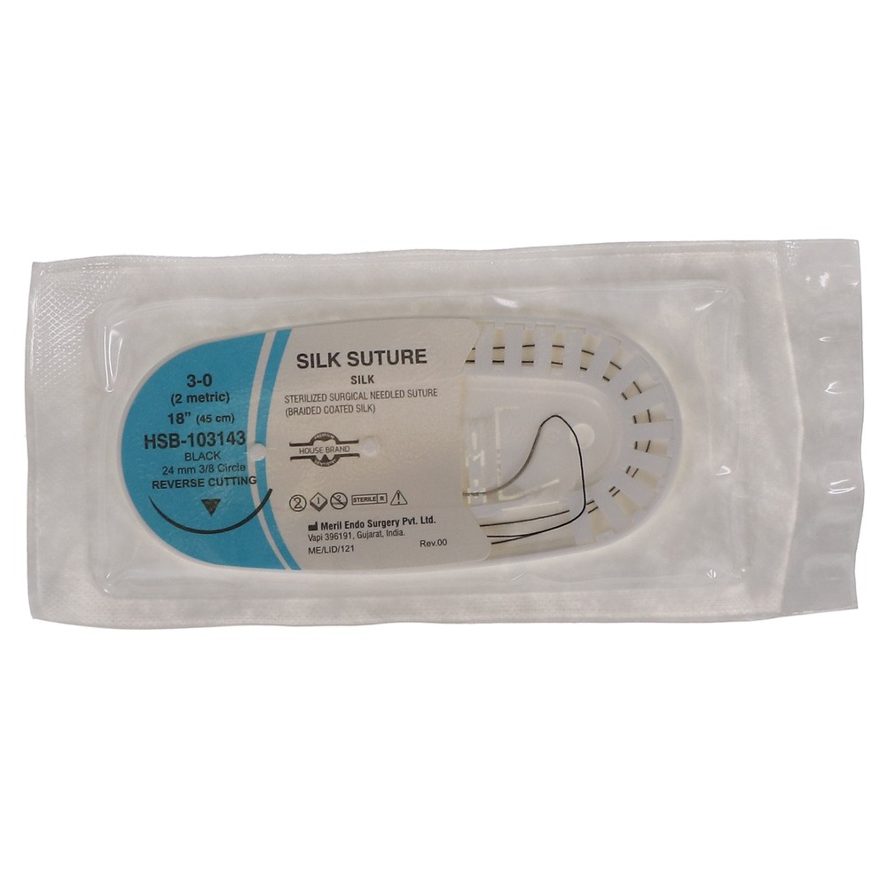 House Brand Dentistry 103143 Silk Suture 3-0 Reverse Cutting 24MM 3/8 45CM 12/Pk