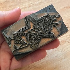 Antique Vintage Letterpress Star & Clover Copper Wood Print Block Stamp 3×1 5/8″
