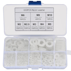 650Pcs White Nylon Flat Washer Assortment Kit M2-M10 Household Electrical