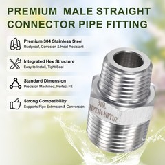 4-Pack 304 Stainless Steel 1/2″NPT Male x 3/4″ NPT Male Hex Nipple Pipe Fitting