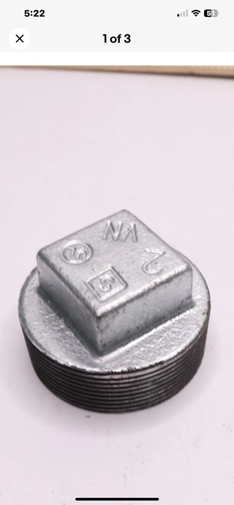 Stz Square Head Plug Galvanized Malleable Iron 2″ MIP 311 P-2