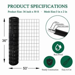 Black PVC Coated Welded Wire Fence 36 Inch x 50 Foot, 2 Inch x 3 Inch 16GA, G…