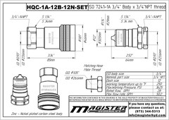 3/4″ ISO 7241-A Quick Disconnect Hydraulic Couplers Set – 3/4″ NPT Thread