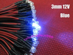 3mm 12V – 16V Pre-Wired Red Yellow Blue Green Warm White Orange UV Pink LED 20CM