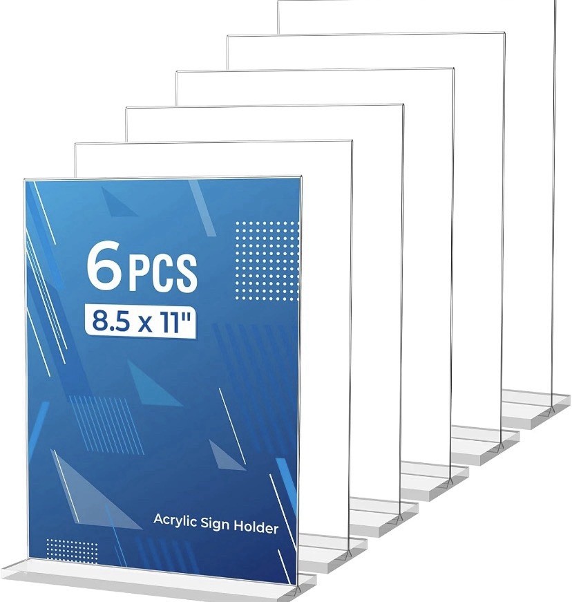 6 Pack Acrylic Sign Holder 8.5 X 11 Inches, Clear Menu Holder Stand, Vertical Fl