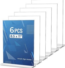6 Pack Acrylic Sign Holder 8.5 X 11 Inches, Clear Menu Holder Stand, Vertical Fl