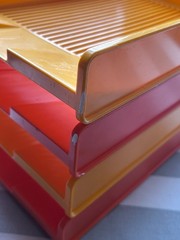 vintage Gustavsberg plastic stacking desk paper trays orange yellow MCM Sweden