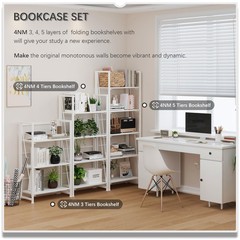 4Nm No Assembly Folding Bookshelf Storage Shelves 3 Tiers Vintage Bookcase