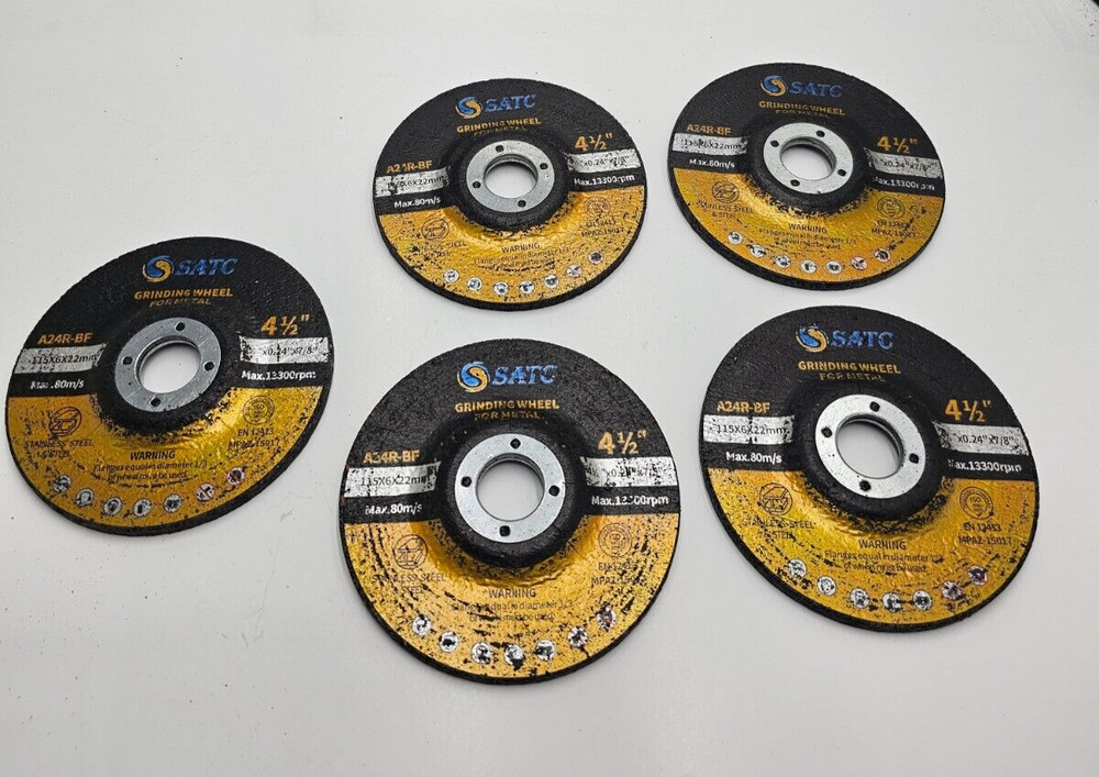 Qty 5 SATC 4 1/2″ x 0.24″ x 7/8″ Abrasive Grinding Wheel A24R-BF 13300 Max RPM