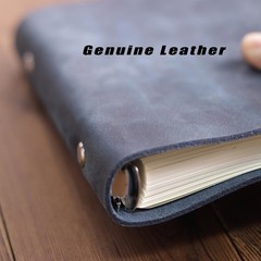 A6 Refillable Notebook,Blue Genuine Leather 5x7In 6 Ring Binder Journal for Men