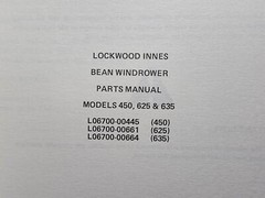 Lockwood Innes 450 625 635 Bean Windrower Parts Manual L01710-00031 00802-06IN