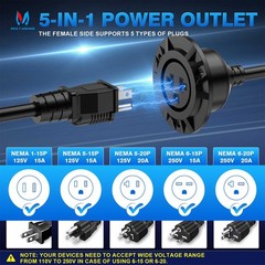Universal 5-in-1 Outdoor Power Outlet 20A 125V RV Shore Power Receptacle Outlet