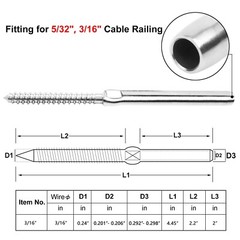 50 3/16″ T316 Stainless Steel Right Left Handed Thread Swage Lag Screws for Wood