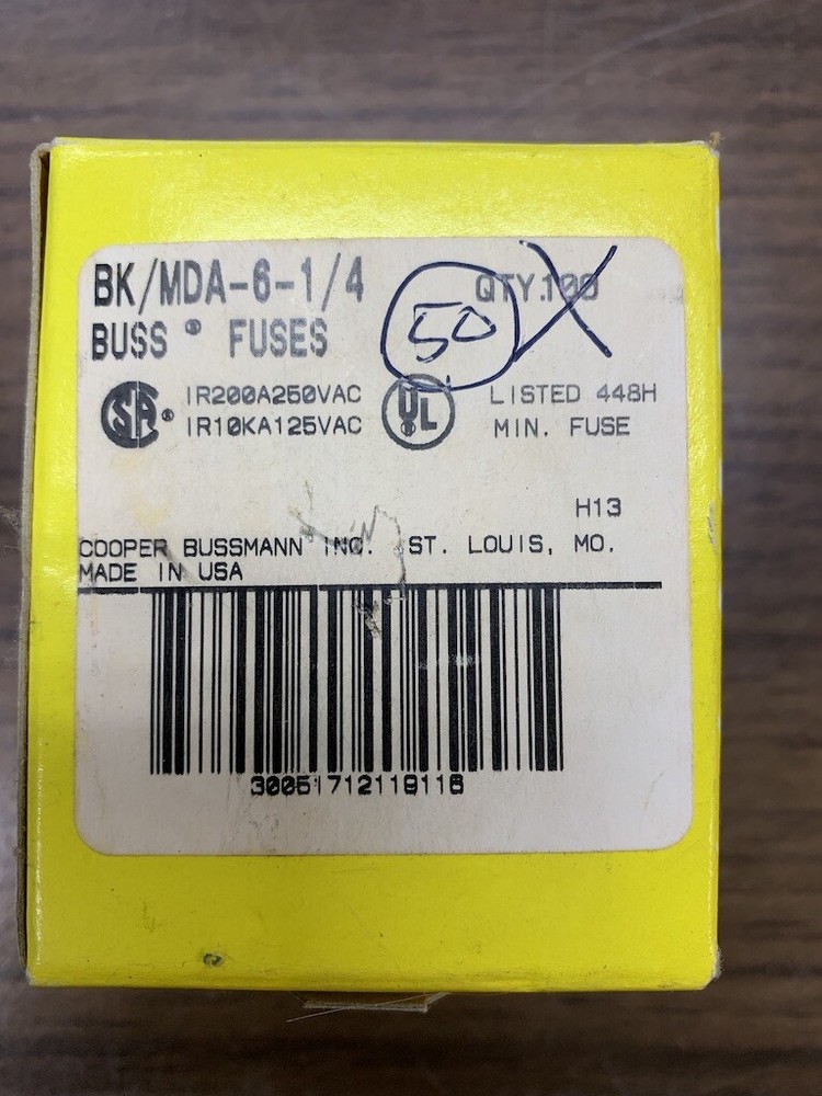 BUSSMANN BK/MDA-6-1/4 FUSE B124