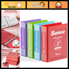 3-Inch 4-Pack Binders, Classic Color Set, 3 Ring, 8.5×11 Inches, Office & School
