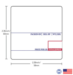 CAS LST-8020 Printing Scale Label, 58 x 60 mm, UPC/Ingredients x 12 Rolls Box