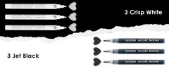 Black & White Extra Fine Tip Acrylic Paint Marker Set, 6 Pack, 0.7mm Acrylic