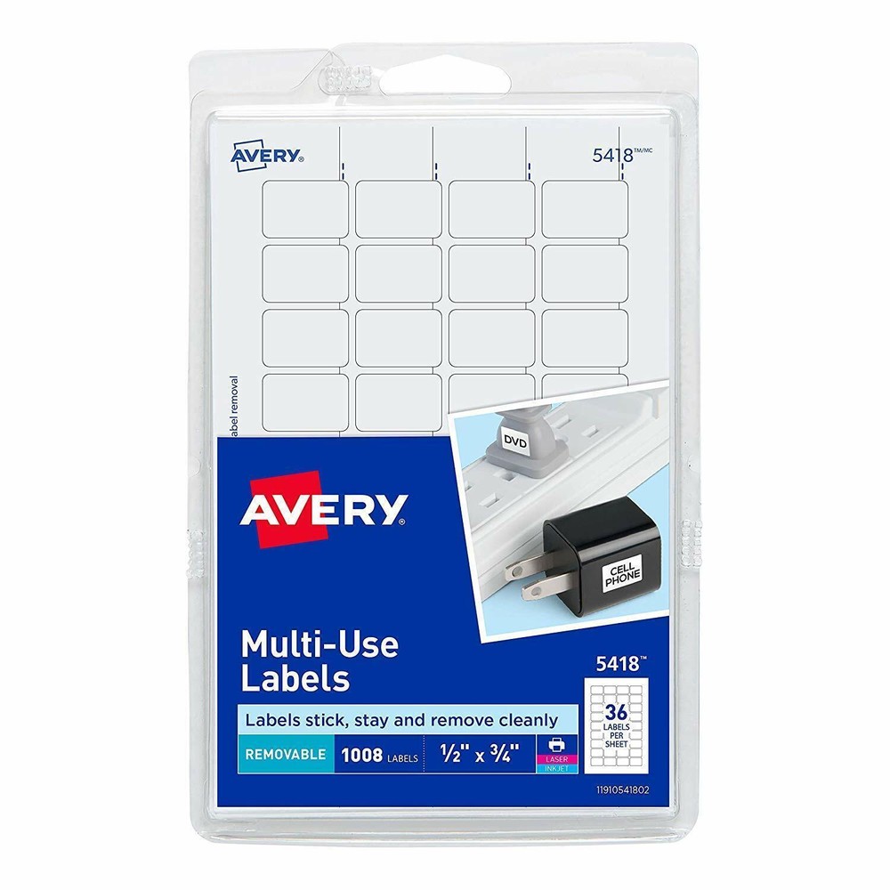 Avery Removable Print or Write Labels, White, 0.5 X 0.75 Inches, Pack of 1008