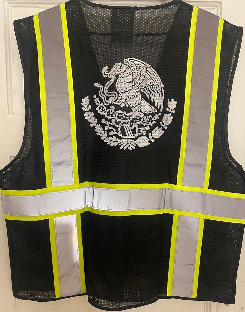 🦺MEXICO FLAG BLACK SAFETY VEST WITH POCKETS FOR WORK REFLECTIVE SIZE M-4XL