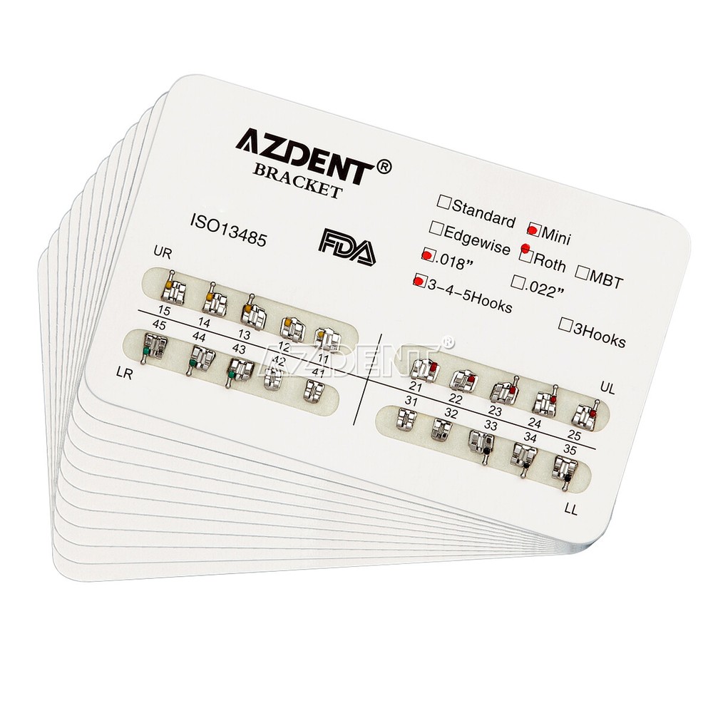 AZDENT Dental Ortodoncia Soportes de Metal Mini/Estándar/MBT 018/022 345 Ganchos