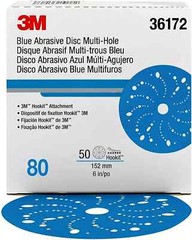 3M Hookit Blue Abrasive Disc Multi-hole, 36172, 6 in, 80 grade, 50 discs