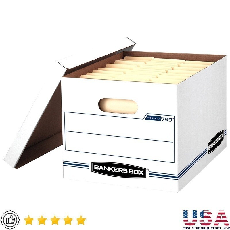 10 Pack File Storage Boxes Lift Off Lid Stackable Cardboard Containers New