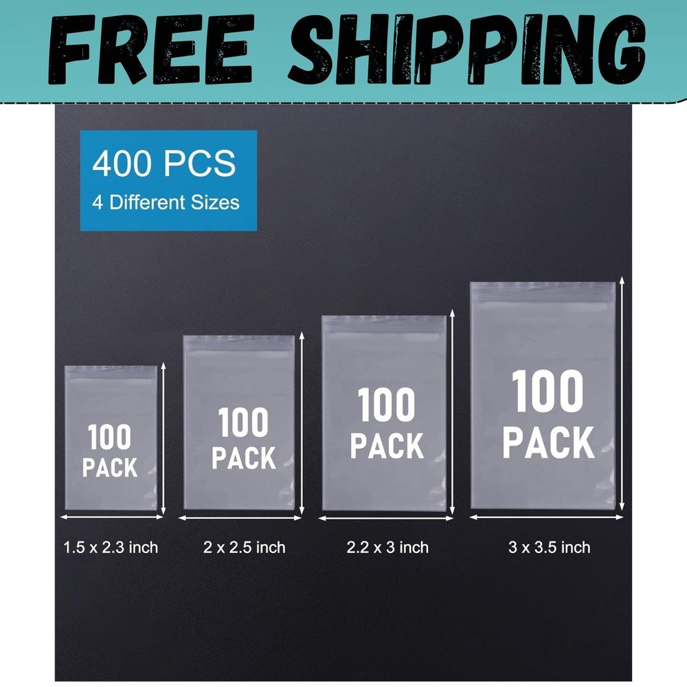 400 Small Plastic Bags Mini Baggies 4 Assorted Sizes Jewelry Clear Zip Seal Pill