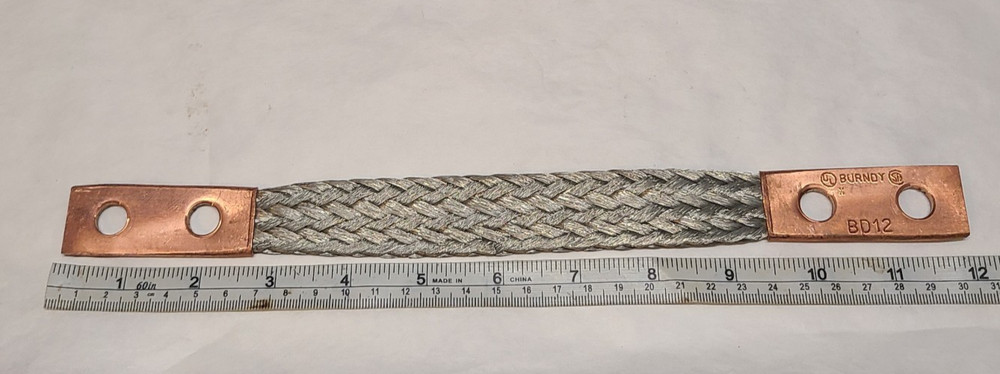 Burndy Flexible Copper Braid, 12″ Long, 2 Holes, 2 Ferrules Model BD12