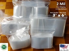 3″x 6″ CLEAR 2 MIL ZIP SEAL BAGS PLASTIC RECLOSABLE TOP LOCK SMALL MINI BAGGIES