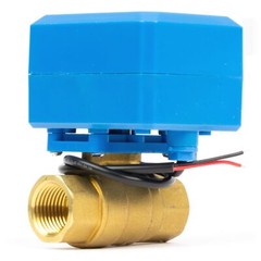 U. S. Solid Motorized Ball Valve w/ 2 Signal Lights 1/2in Brass NC Blue Casing