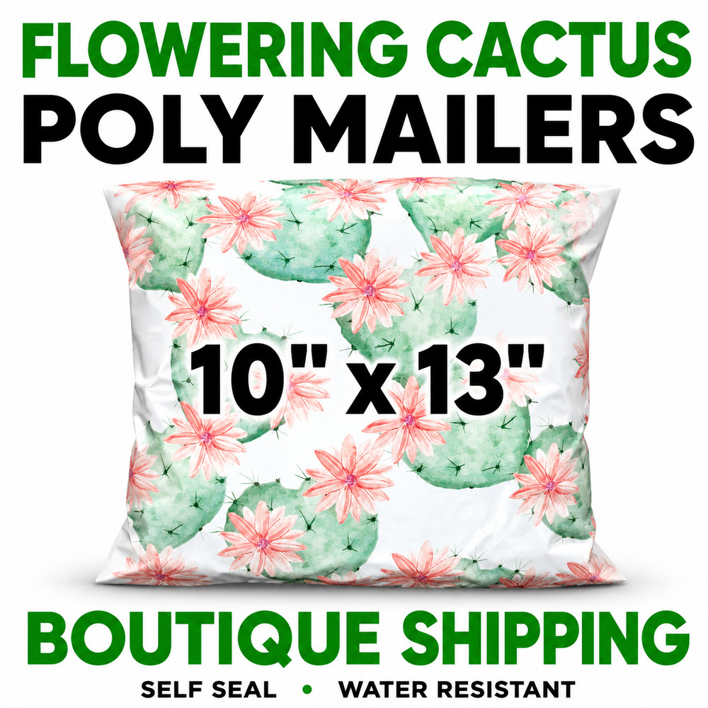 Flowering Cactus Poly Mailers 10×13 Designer Shipping Bags Self Seal Boutique