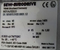 SEW EURODRIVE R07/II2GD EDRS71S4/3GD/KCC/TF/AL Gear Motor 0.25kW I=29.08 -unused-