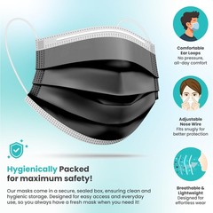 Pack Of 150] Black Disposable Face Mask, 3-Ply Adult Masks, Facial Cover with…