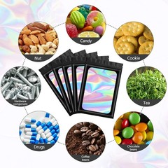 100 pcs Black Mylar Holographic Resealable Bags,Clear Packaging Bag Odor Proo…