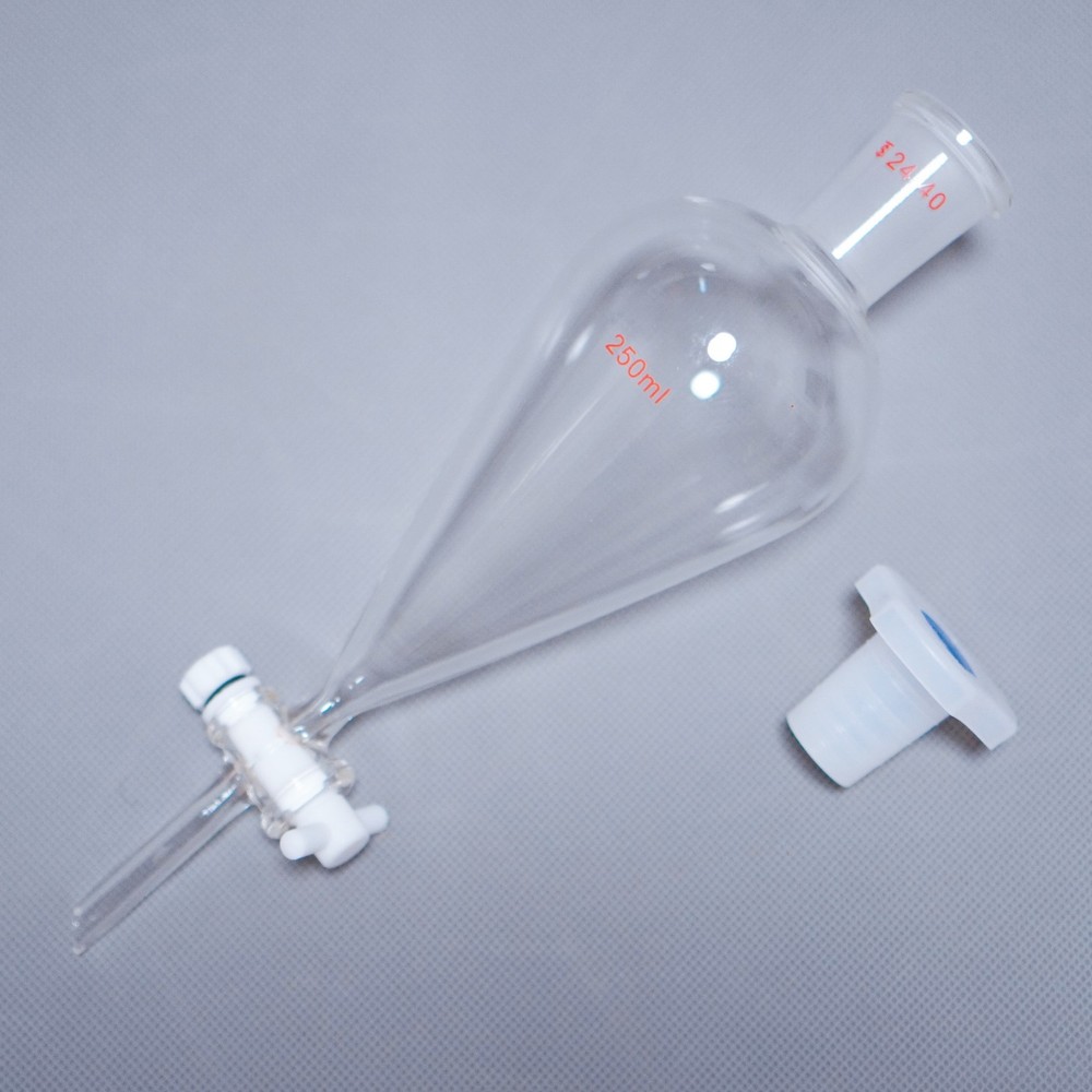 lab glass separatory funnel 2000 ml, 1000 ml, 500 ml, 250 ml, telfon stopcock