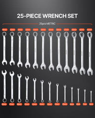 VEVOR 25-Pc Metric Combination Wrench Set, 6-32mm Open & Box End, Pouch