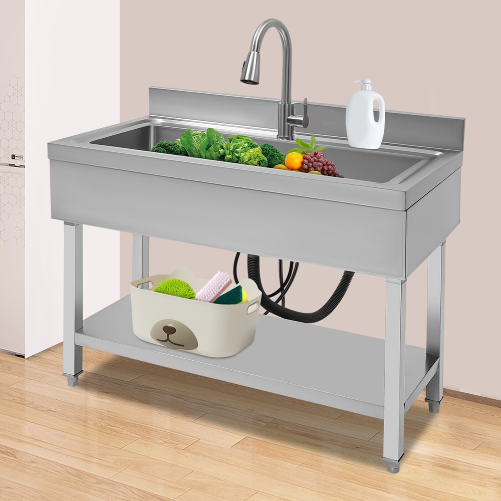 Used Commercial Sink Stainless Steel Sink Single Bowl Kitchen Sink w/ Faucet