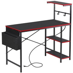 Gaming Computer Desk 44″ LED Gaming Desk with Power Outlet & Reversible Shelves