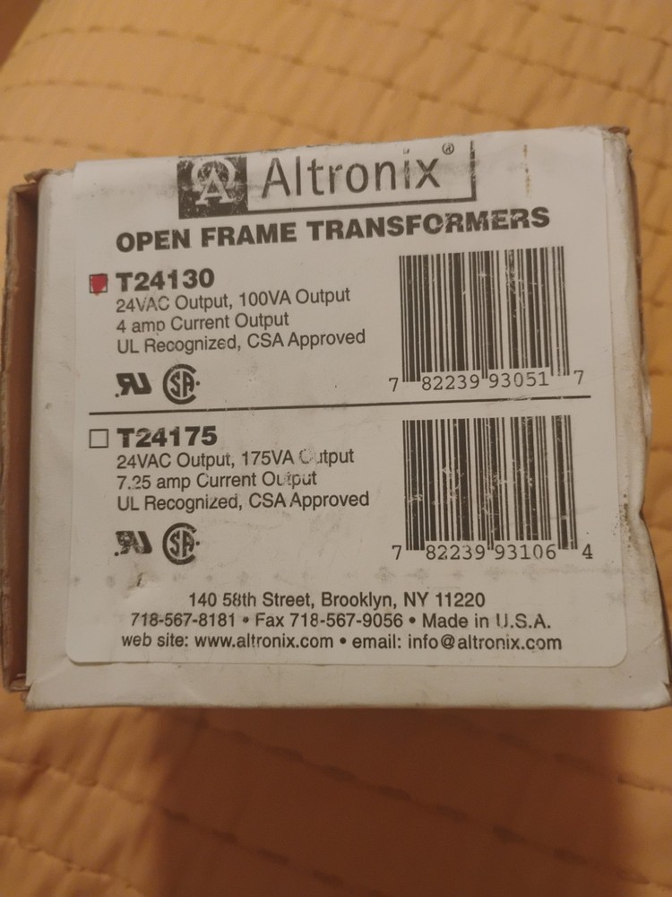 Altronix Open Frame 24VAC / 100VA Electrical Transformer P/N: T24130 – Sealed