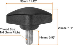 4 Pcs T-Wing Knobs, M6 x 14mm Male Thread Plastic Clamping Handles