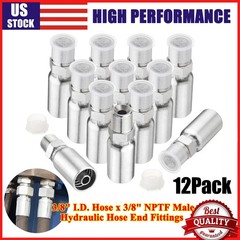 Racewill 12 Pack 3/8″ Hydraulic Hose Fittings, 3/8″ I.D. Hose x 3/8″ NPTF Male