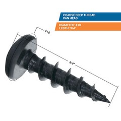 #10 x 3/4″ Deep / Coarse Thread Phillips Pan Head Screws Black Phosphate